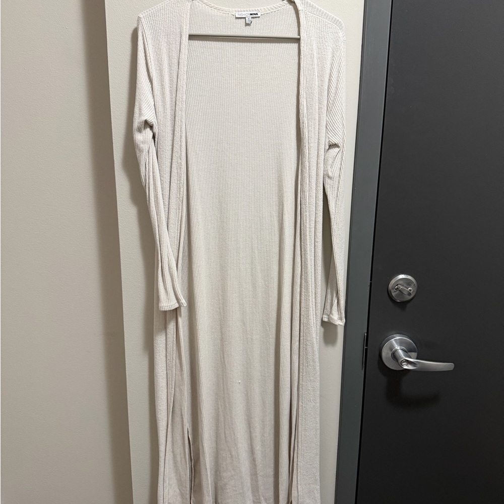 Fashion Nova Cream Long Cardigan Sweater